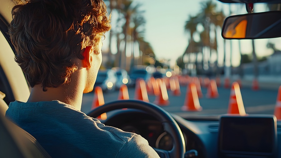 Confident Student Driver Successfully Navigating Through Coned Driving Course
